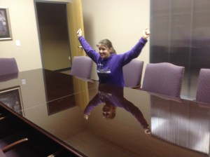 The table where I had my first face-to-face interview with the Pastoral Transitions Committee. Don't worry, I didn't make this gesture during the interview, nor did I wear a purple sweatshirt to the interview.
